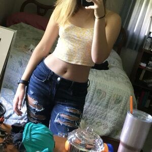 Pacsun basics Yellow and White Floral Crop Tank Top